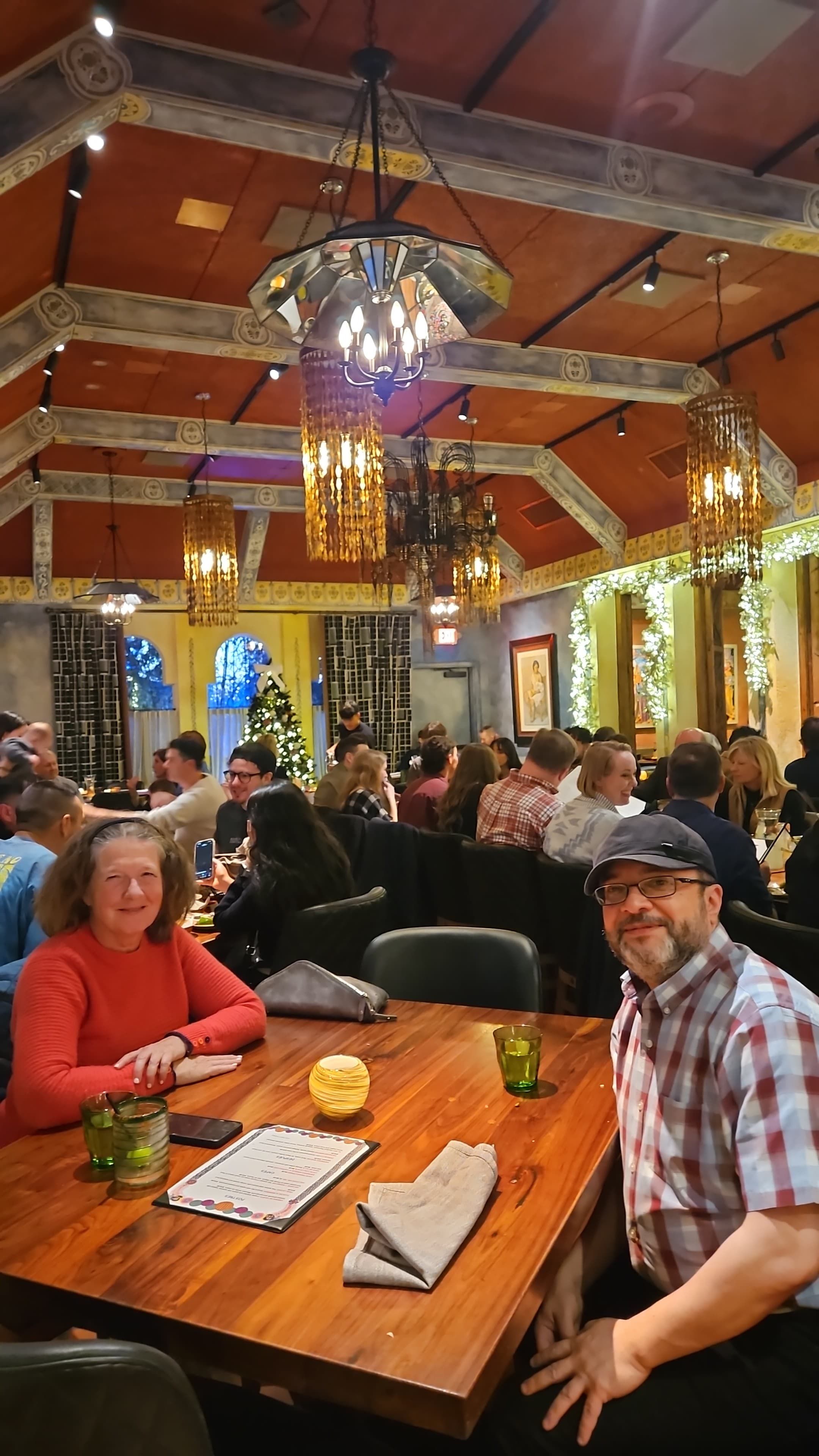 Dr. Katherine Brown and Dr. Tamer Oraby enjoying dinner at a local Austin spot during his Fall 2025 fellowship