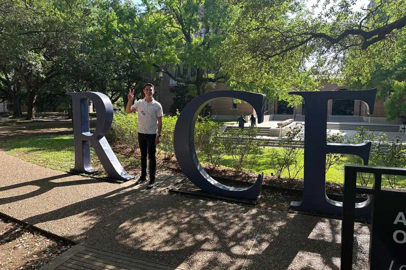 Alvaro Silvestre with the RICE University logo